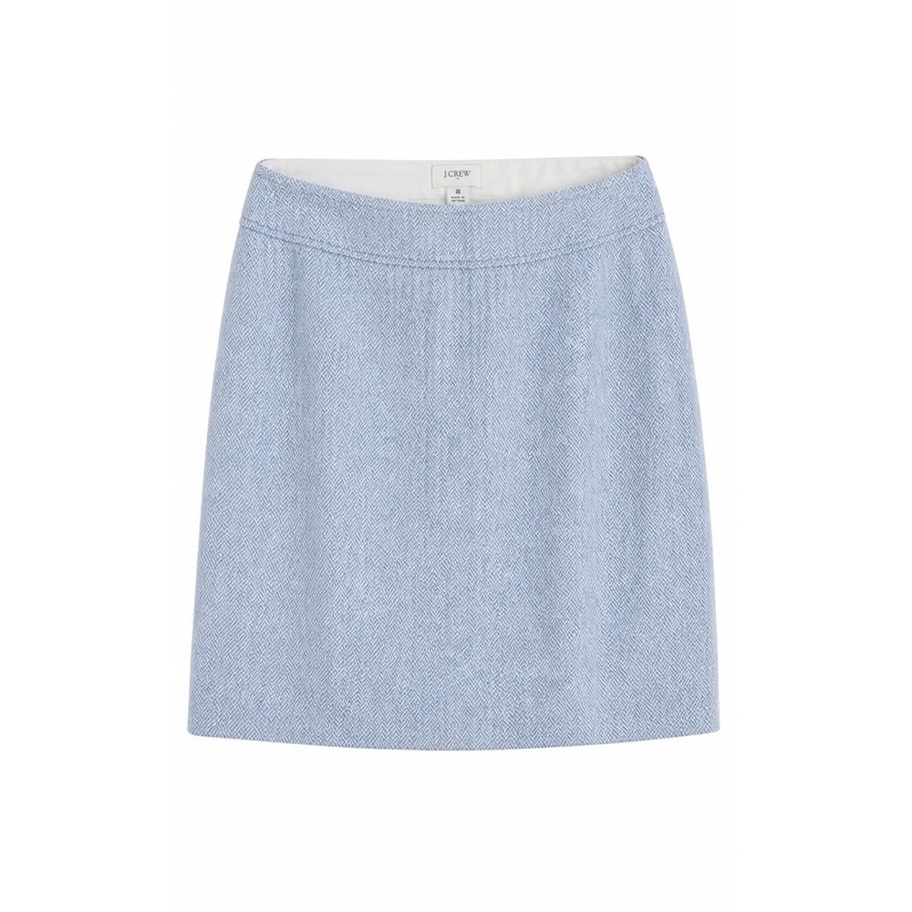 J.Crew Blue Herringbone Linen Cotton Blend Classy Skirt Preppy Size 8